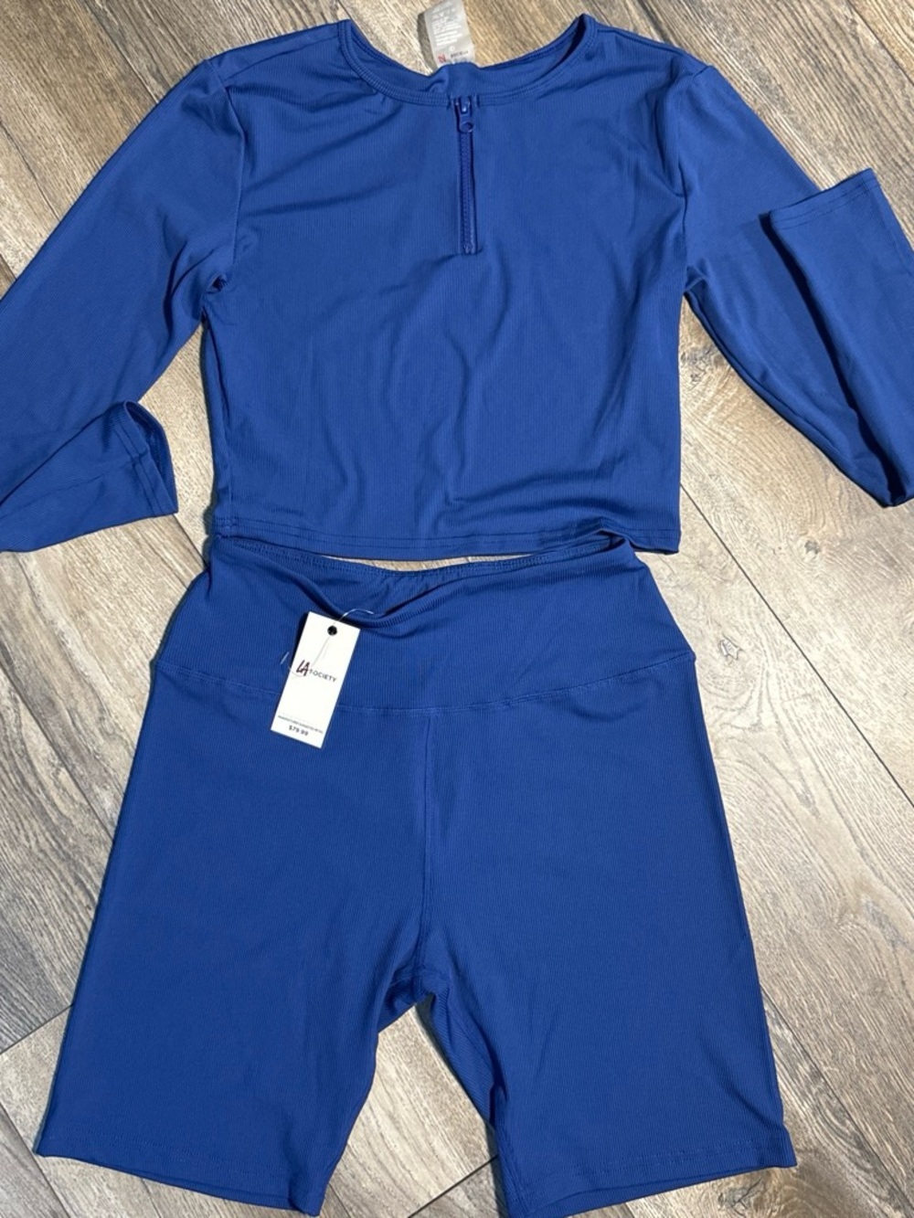 Royal Blue Long-Sleeve Crop Top & Bike Shorts Set